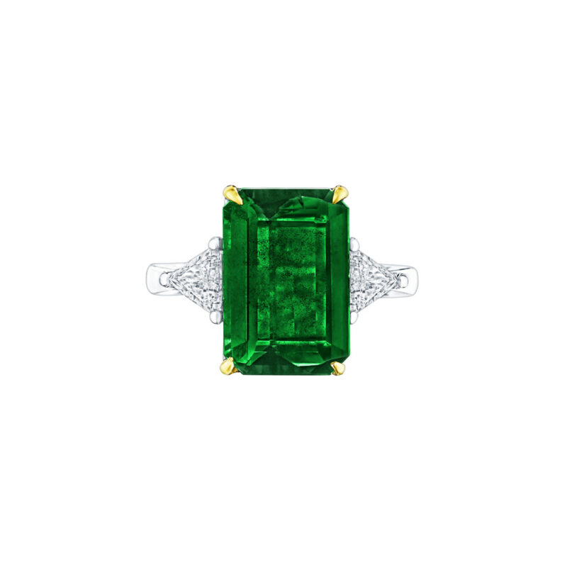 HM#6012 - Emerald Cut Emerald & Trillion Diamond Ring