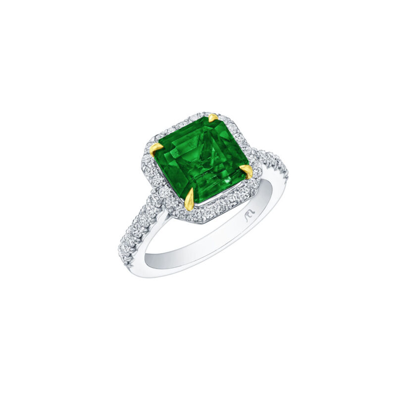 Square Cut Emerald Halo Ring