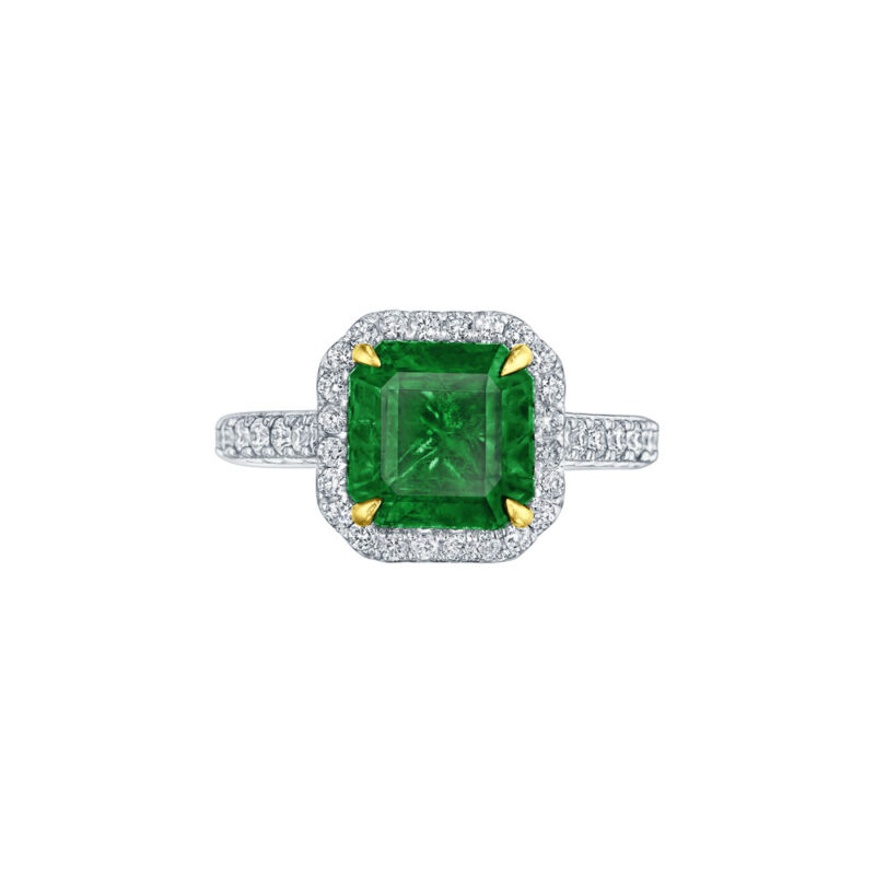 Square Cut Emerald Halo Ring