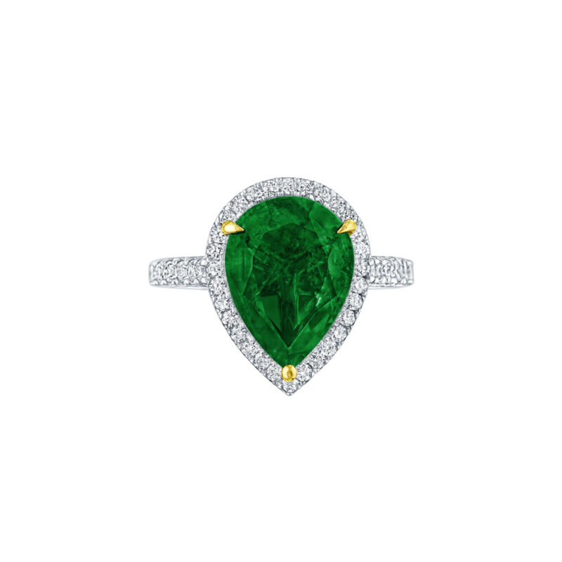 Pear Shape Emerald & Diamond Halo Ring – SES Creations