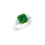 HM#6016 - Emerald Cut Emerald & Half Moon Diamond Ring