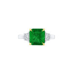 HM#6016 - Emerald Cut Emerald & Half Moon Diamond Ring
