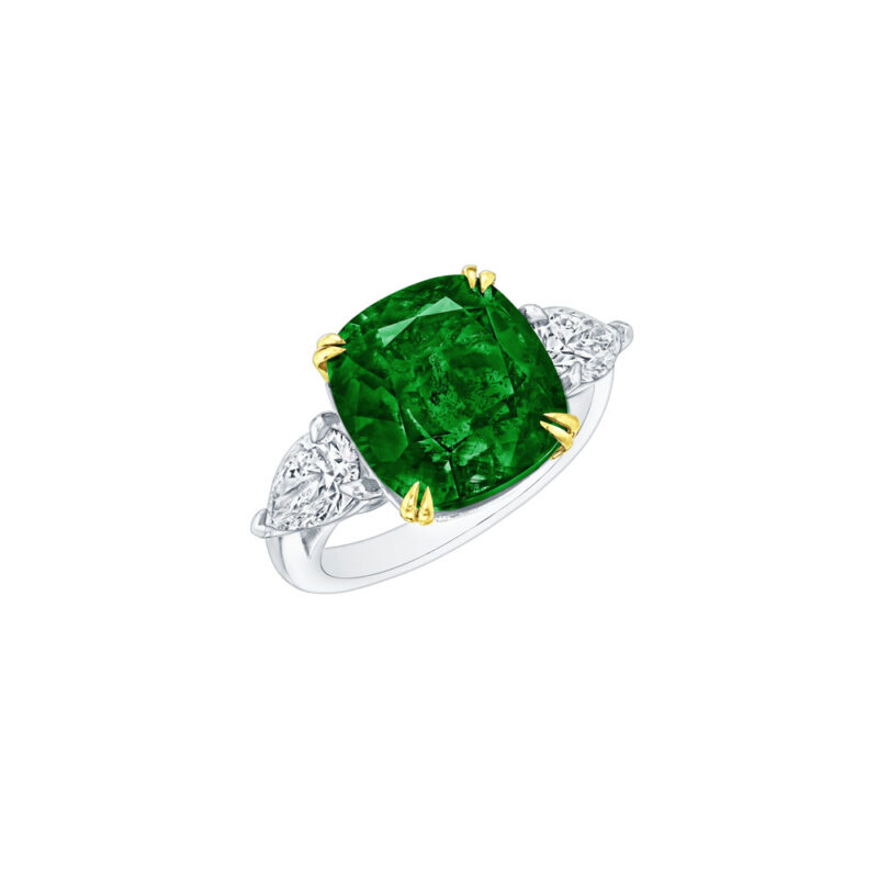 HM#6007 - Cushion Cut Emerald & Pear Shape Diamond Ring
