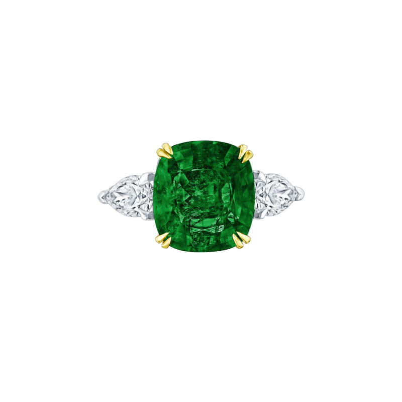 HM#6007 - Cushion Cut Emerald & Pear Shape Diamond Ring