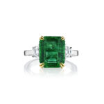 Emerald Cut Zambian Emerald & Half Moon Diamond Ring