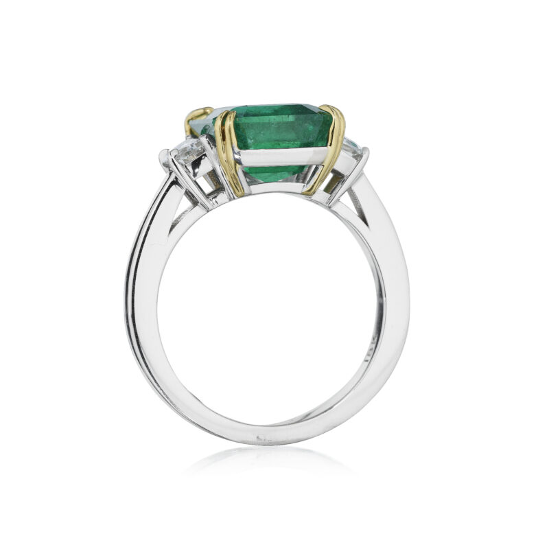Emerald Cut Zambian Emerald & Half Moon Diamond Ring