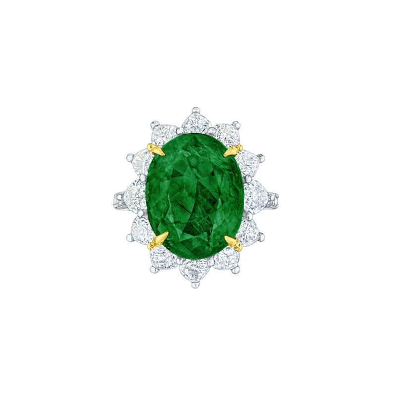 Oval Emerald & Heart Shape Diamond Ring