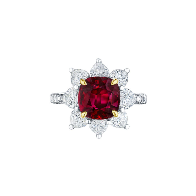Cushion Cut Ruby & Heart Shape Diamond Ring