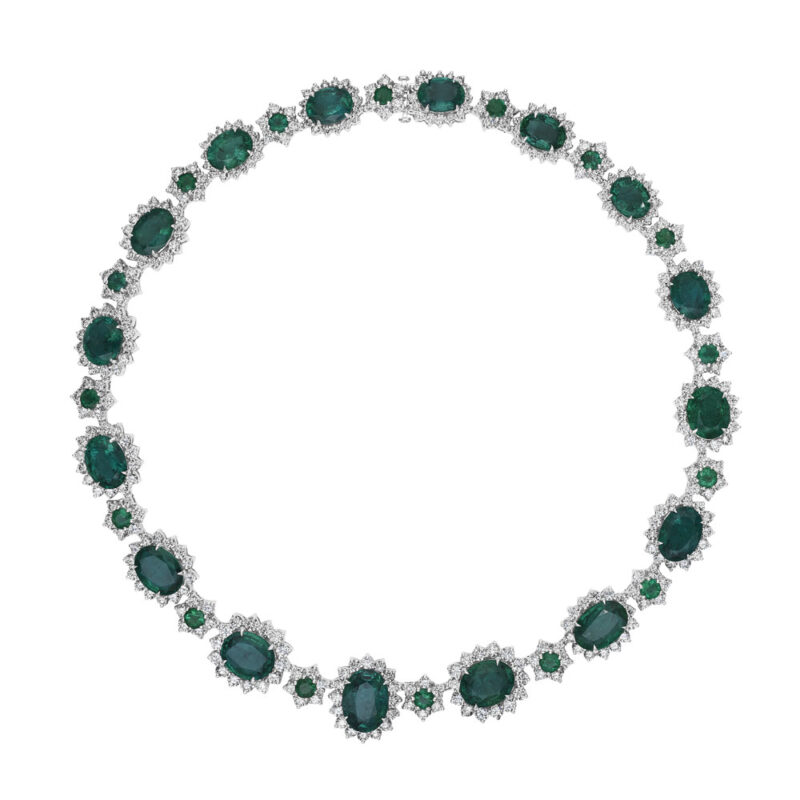 Oval Emerald & Round Diamond Necklace