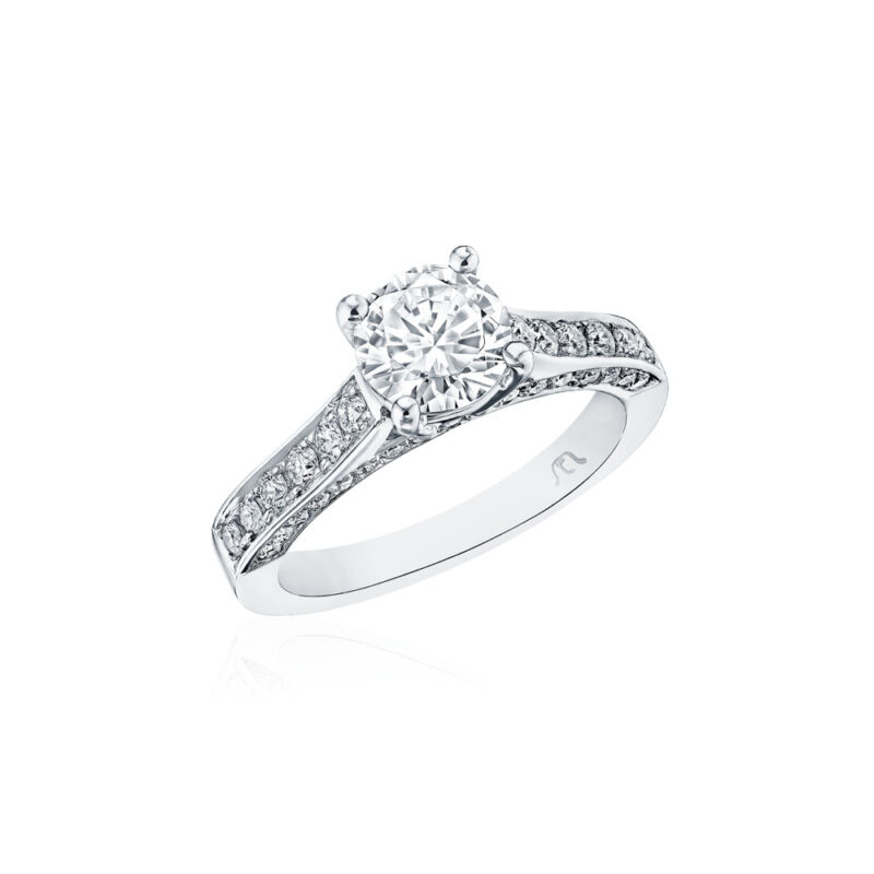 Round Diamond 3 Sided Pave Ring