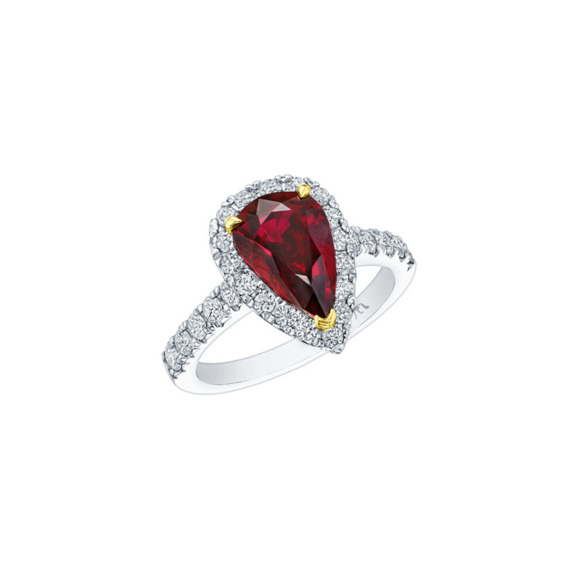 Pear Shape Ruby & Diamond Halo Ring