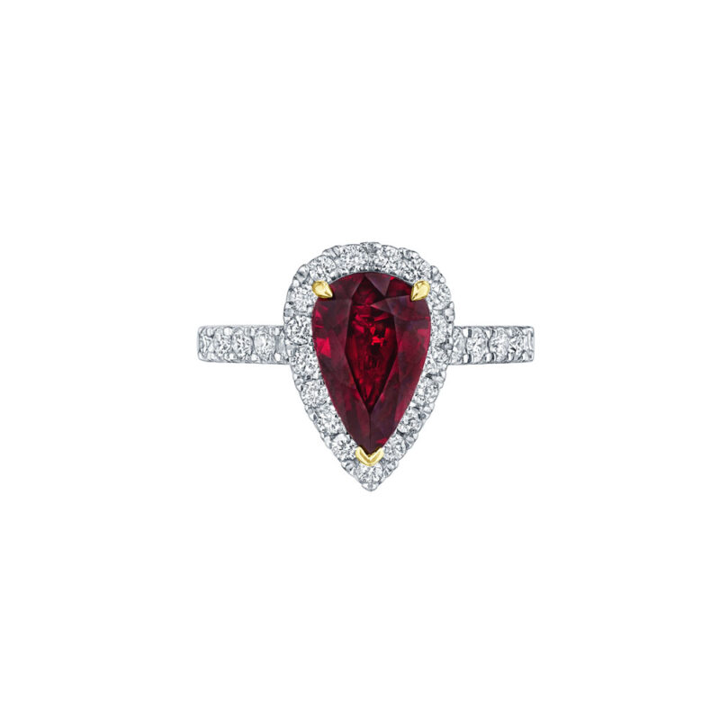 Pear Shape Ruby & Diamond Halo Ring