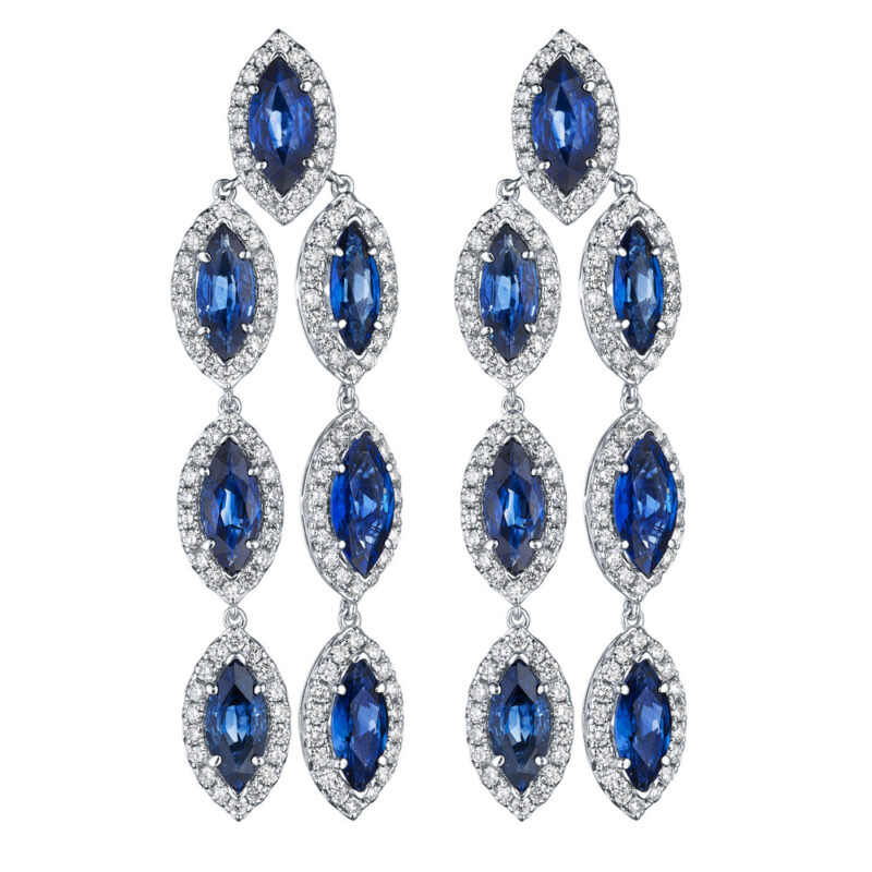 Sapphire Marquise & Round Diamond Halo Earrings
