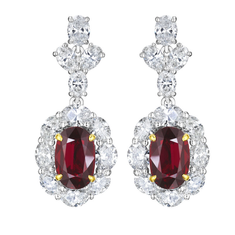Oval Ruby & Diamond Earrings