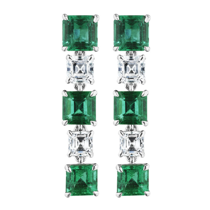 Asscher Cut Emerald & Diamond Earrings