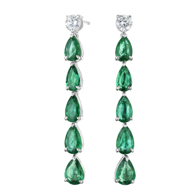 Pear Shape Emerald & Diamond Earrings