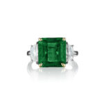 Emerald Cut Zambian Emerald & Cadillac Diamond Ring