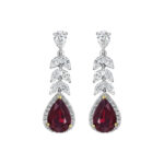8.75ct GRS Certified Unheated Mozambique Pear Shape Ruby & Diamond Earrings
