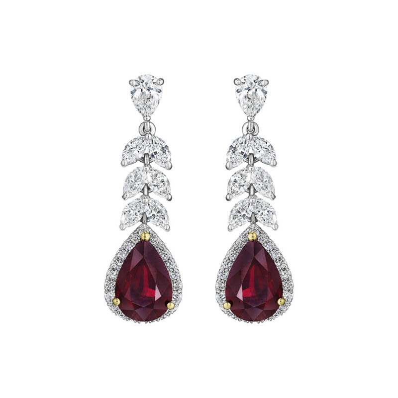 8.75ct GRS Certified Unheated Mozambique Pear Shape Ruby & Diamond Earrings