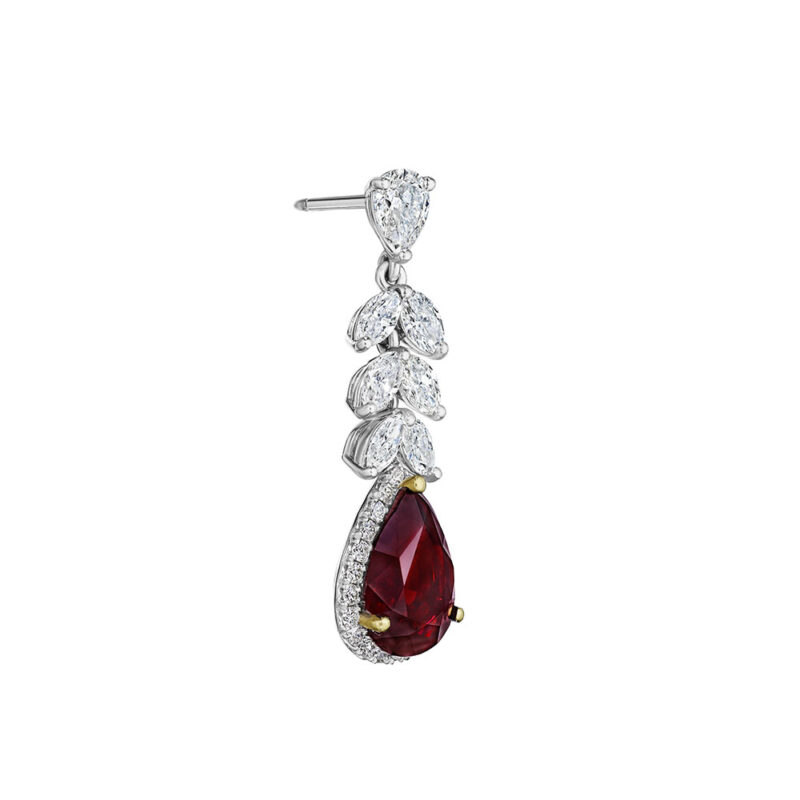 8.75ct GRS Certified Unheated Mozambique Pear Shape Ruby & Diamond Earrings