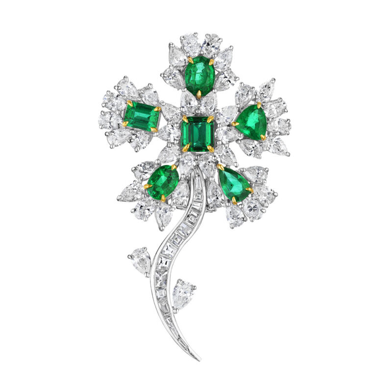 Green Emerald & Diamond Brooch