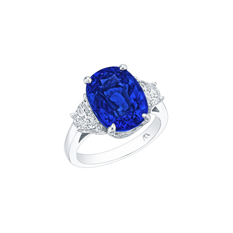 HM#5006 - Oval Sapphire & Half moon Diamond Ring
