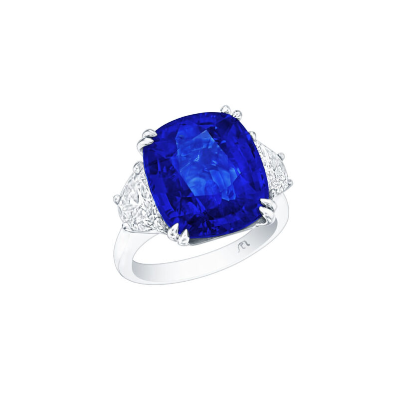 Cushion Sapphire & Half moon Diamond Ring