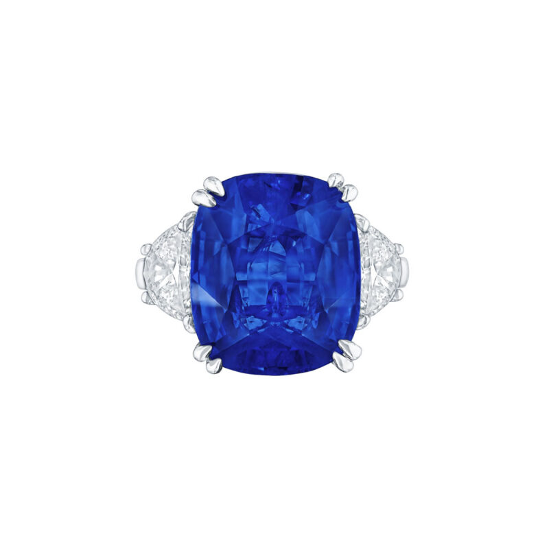 Cushion Sapphire & Half moon Diamond Ring