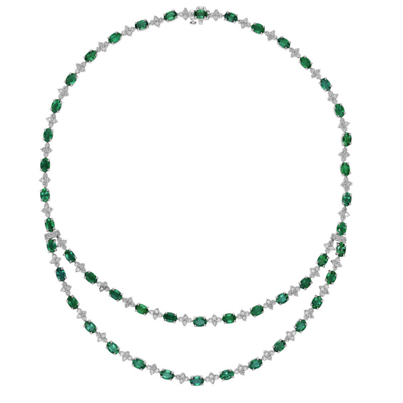 Oval Emerald & Round Diamond Necklace
