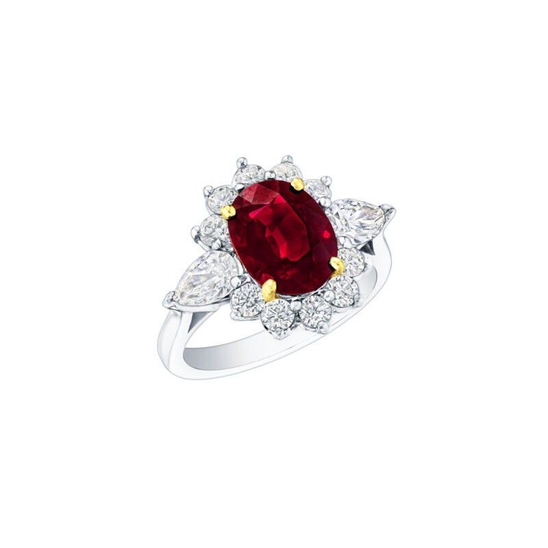 Oval Ruby & Pear Shape Diamond Cluster Ring