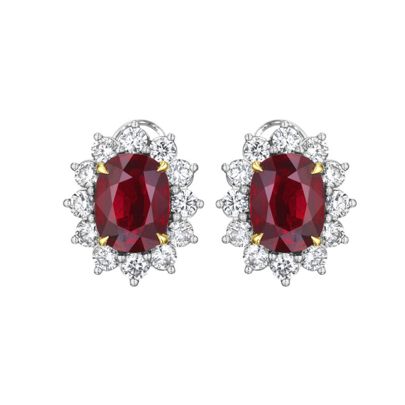 10.23ct Certified Natural Cushion Ruby & Diamond Halo Earrings