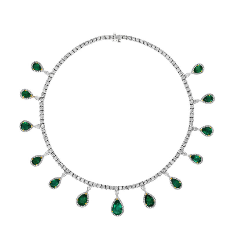 Pear Shape Emerald & Diamond Necklace