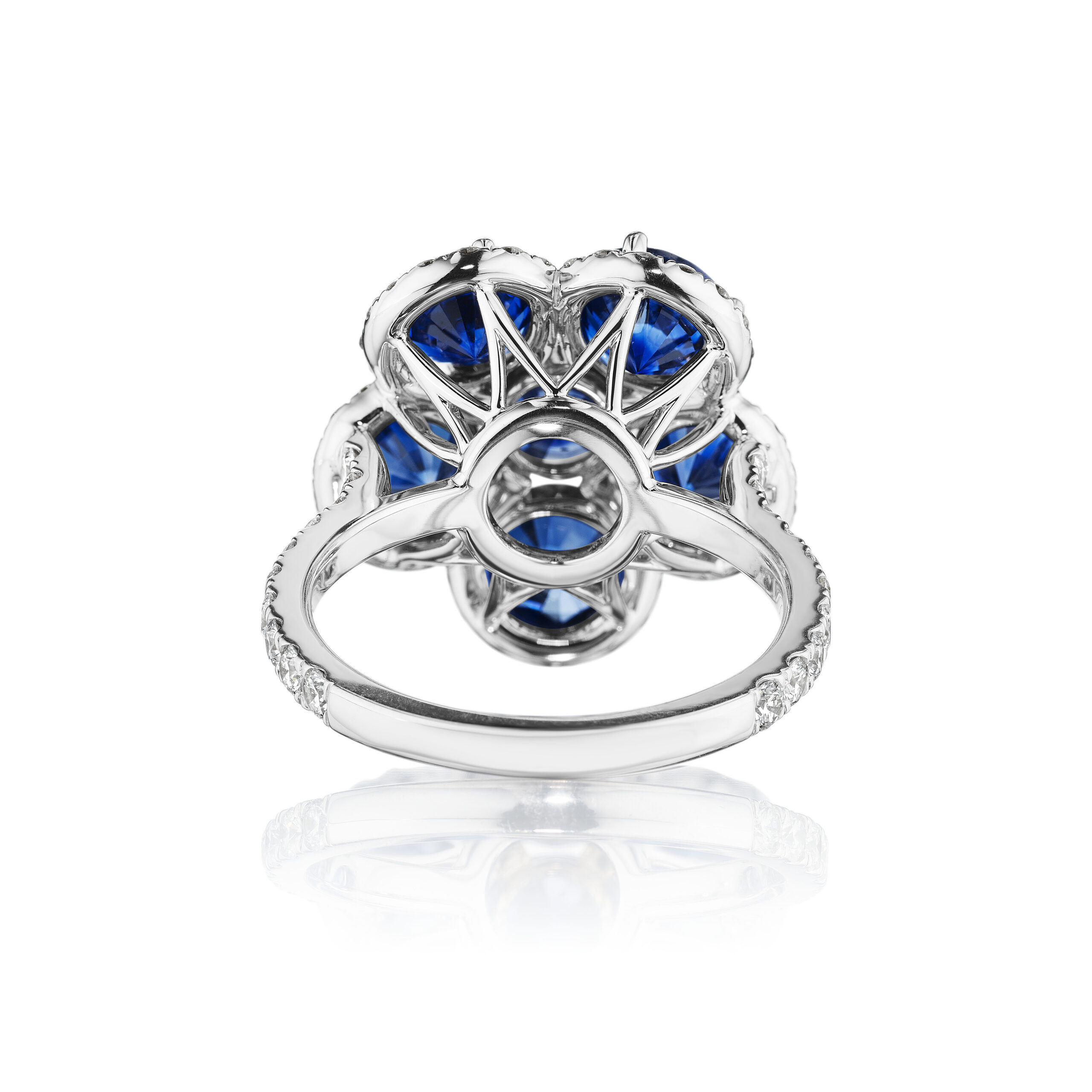 Round Sapphire & Diamond Flower Cocktail Ring – SES Creations