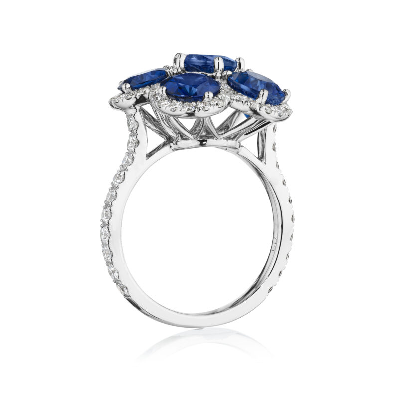 Round Sapphire & Diamond Flower Cocktail Ring