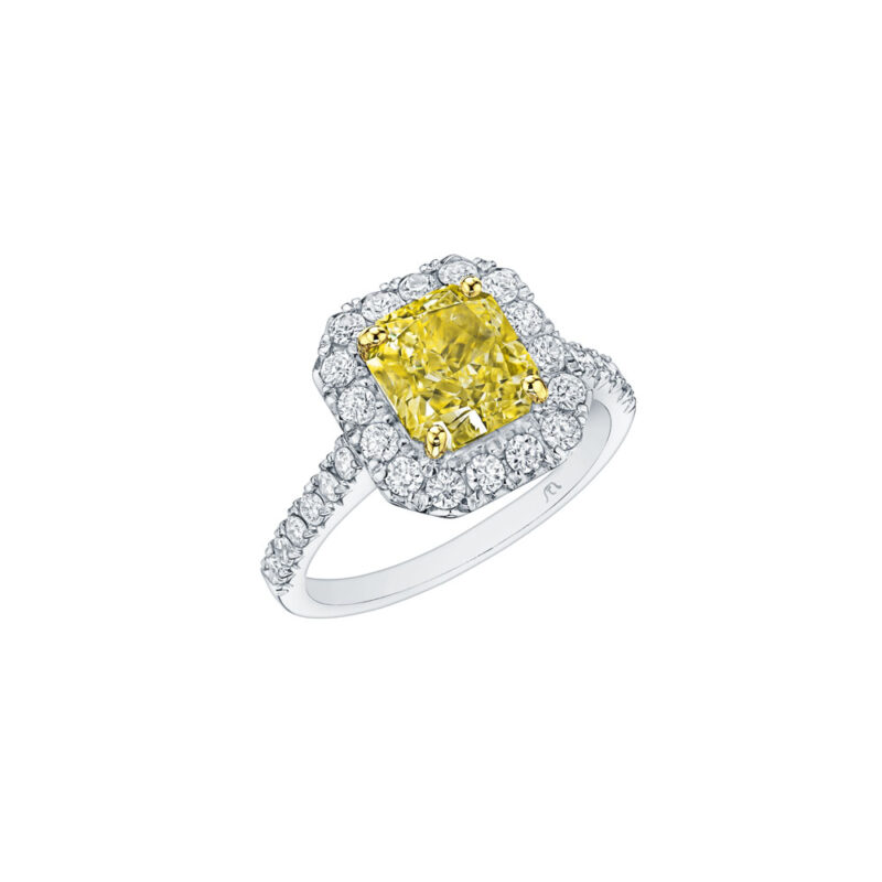 Fancy Yellow Radiant & Round Diamond Ring