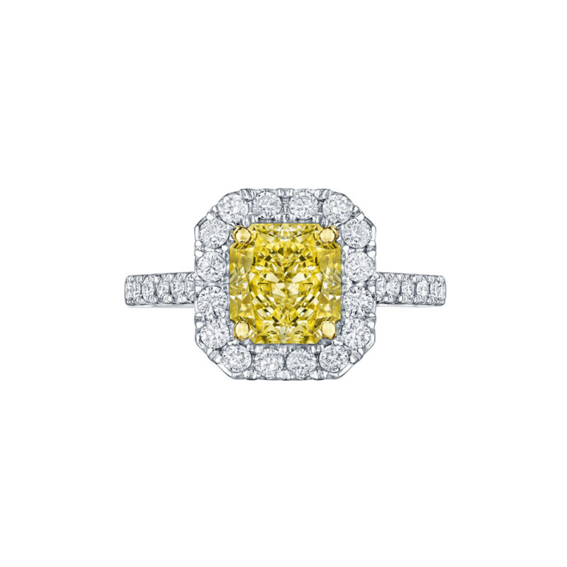 Fancy Yellow Radiant & Round Diamond Ring