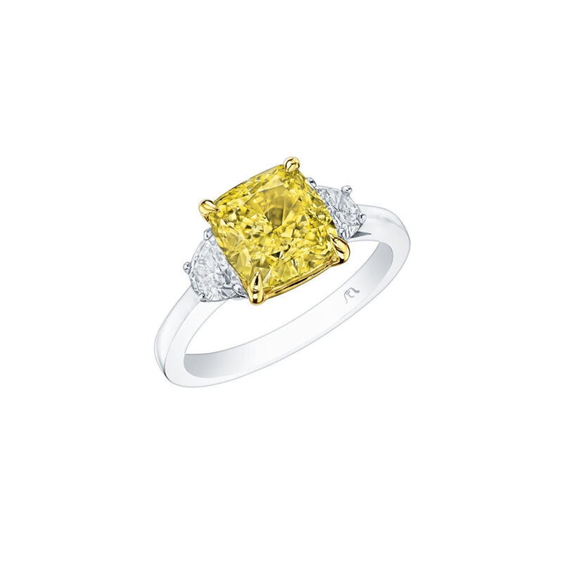 HM#4036- Fancy Yellow Cushion & Cadillac Diamond Ring