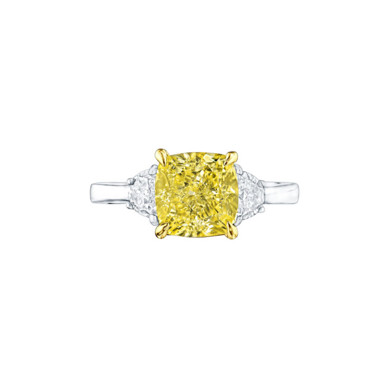 HM#4036- Fancy Yellow Cushion & Cadillac Diamond Ring