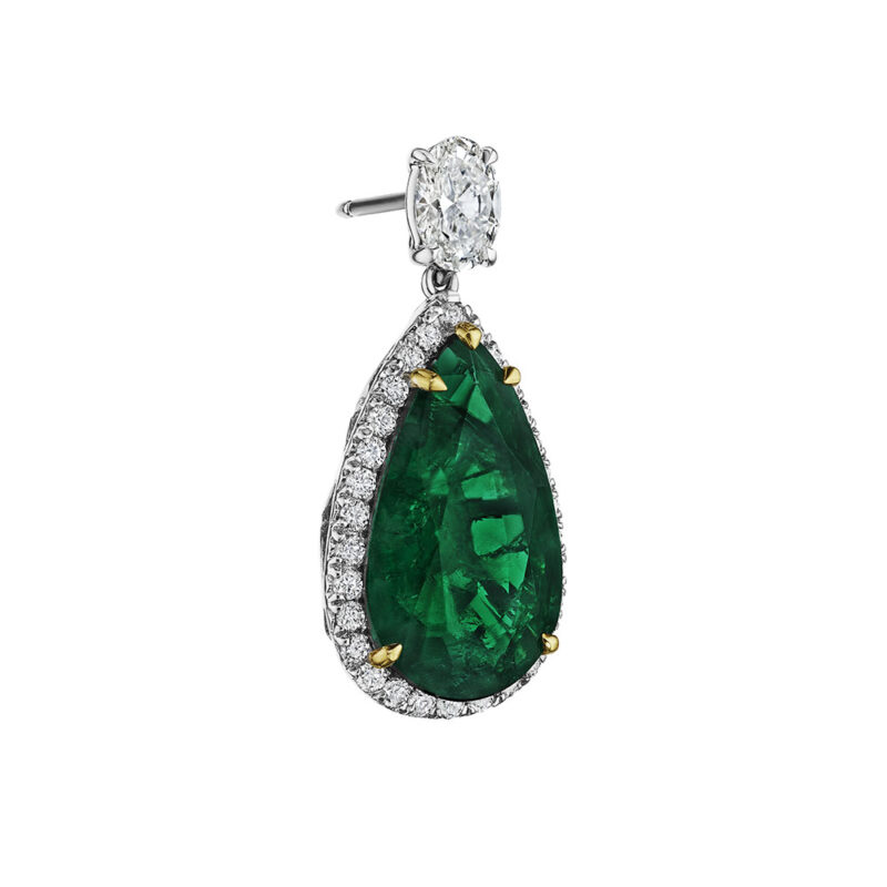 Pear Shape Emerald & Diamond Halo Earrings