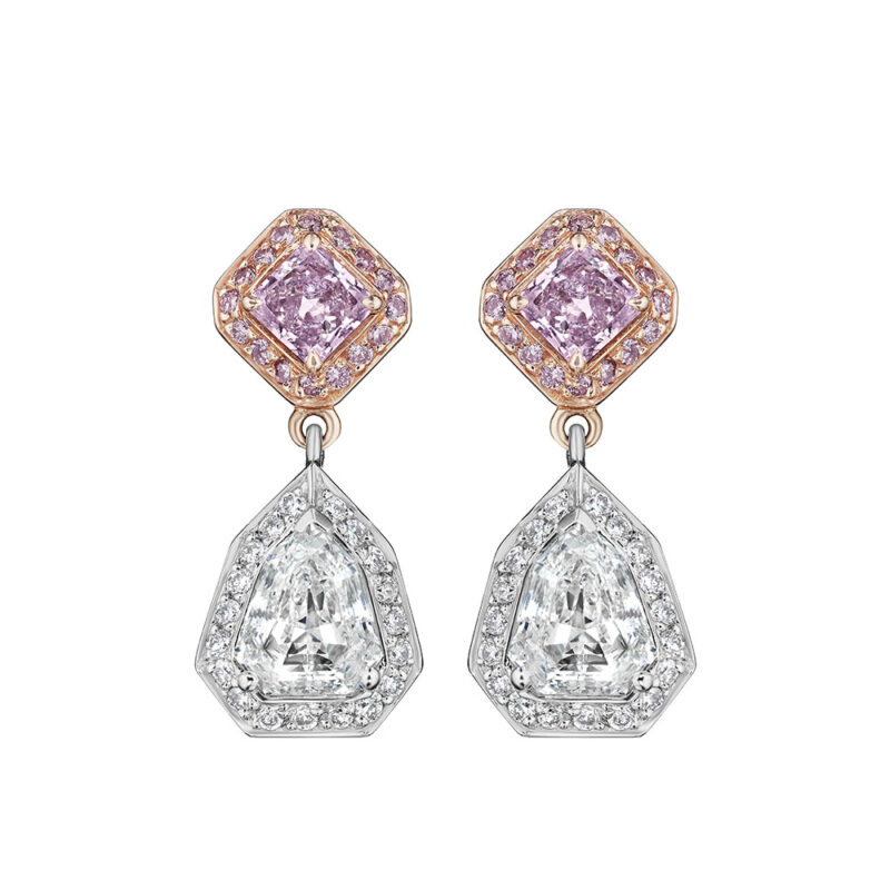 3.72ct Fancy Purple Pink GIA Certified Shield & Radiant Earrings