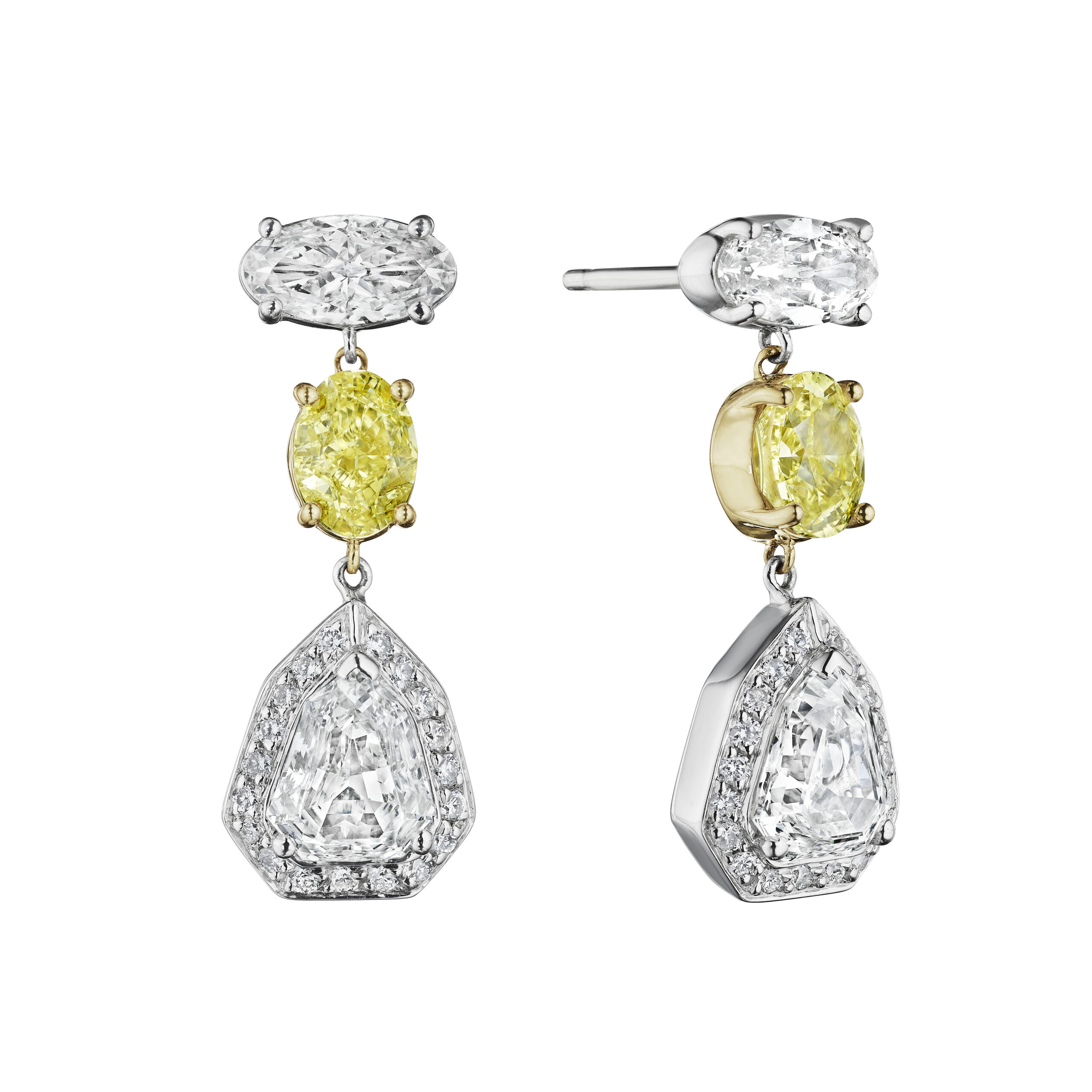 5.24ct White & Fancy Yellow GIA Certified Diamond Earrings