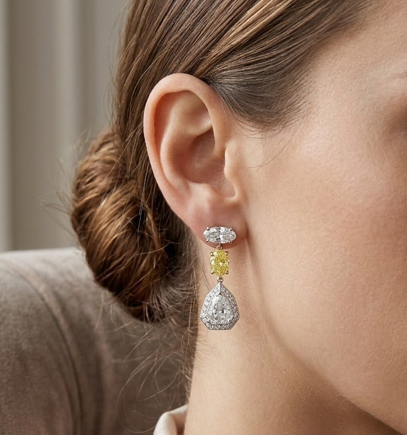 5.24ct White & Fancy Yellow GIA Certified Diamond Earrings
