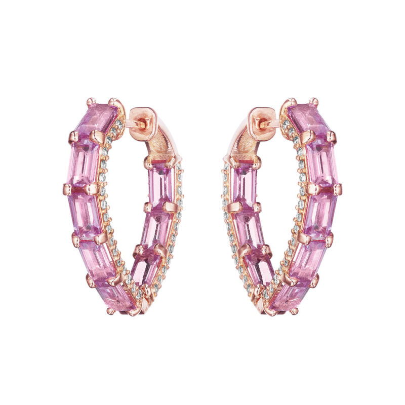 Pink Sapphire & Diamond Pointed Hoop Earrings
