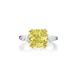 5.01ct Fancy Brownish Yellow GIA Certified Cushion Diamond Ring with Diamond Bullet Side Stones