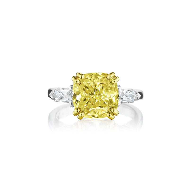 5.01ct Fancy Brownish Yellow GIA Certified Cushion Diamond Ring with Diamond Bullet Side Stones