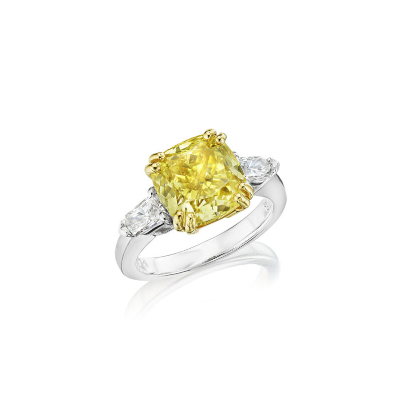 5.01ct Fancy Brownish Yellow GIA Certified Cushion Diamond Ring with Diamond Bullet Side Stones