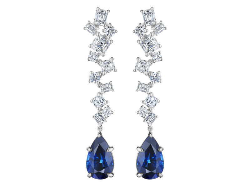 Pear Shape Sapphire & Mixed Diamond Earrings – SES Creations