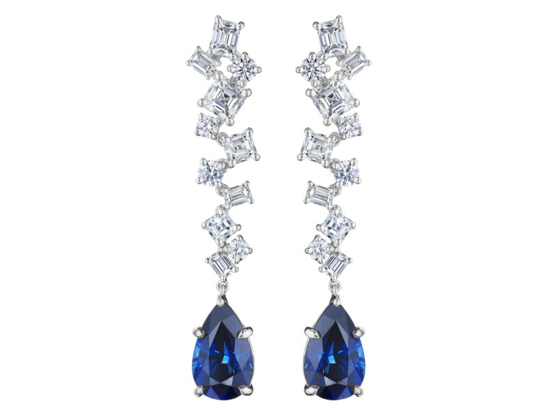 Pear Shape Sapphire & Mixed Diamond Earrings