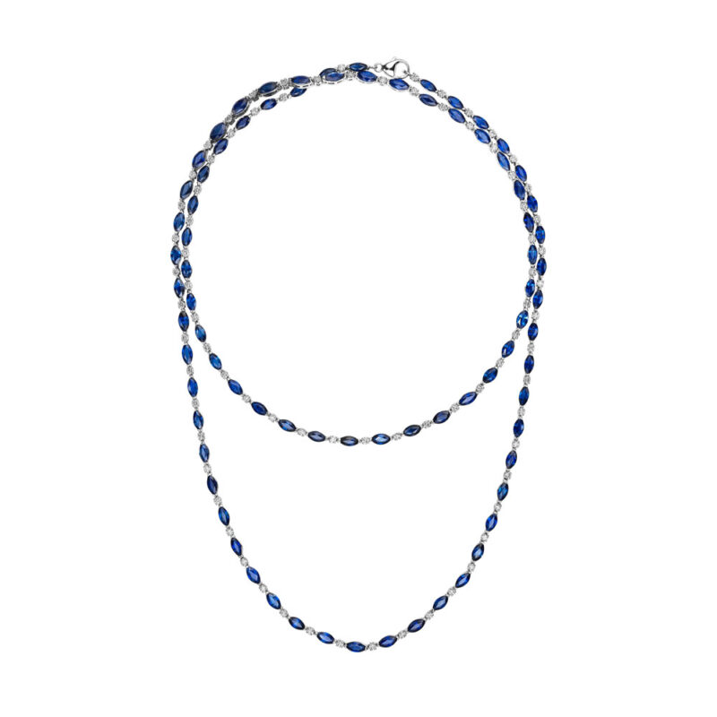 Sapphire Marquise & Round Diamond Necklace