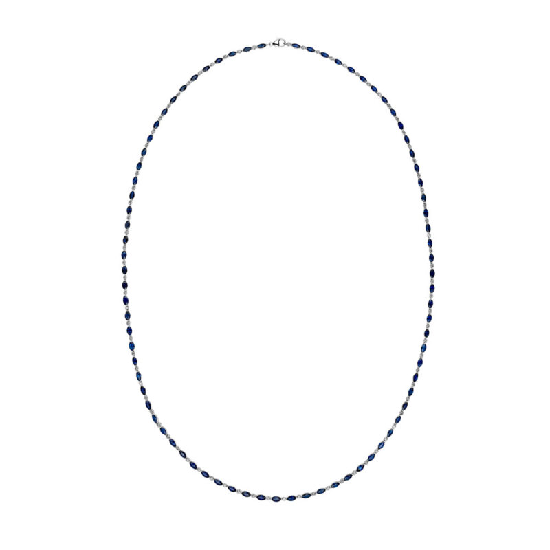 Sapphire Marquise & Round Diamond Necklace